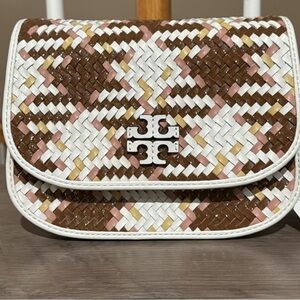 Tory Burch Britten Woven Small Leather Saddle Bag NWT